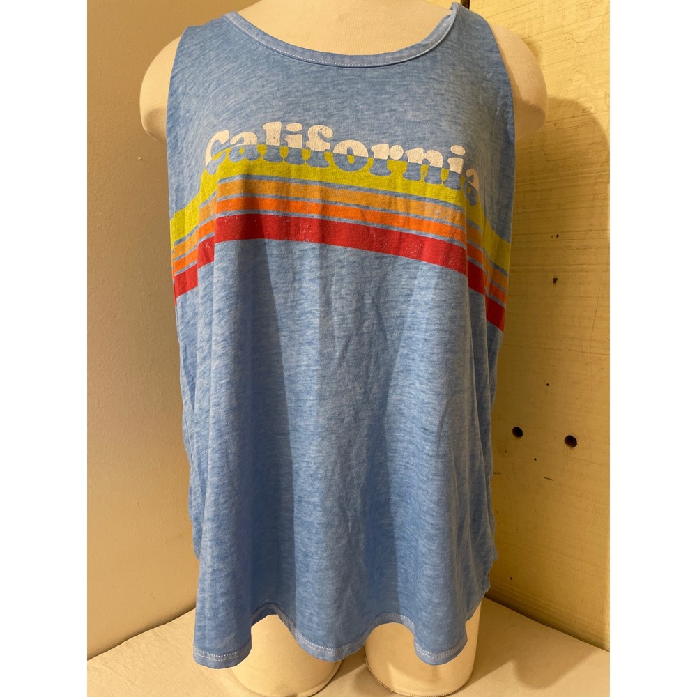 California Tank Top Womens Size 3X‎ Blue Graphic Sleeveless Casual Top Home Free